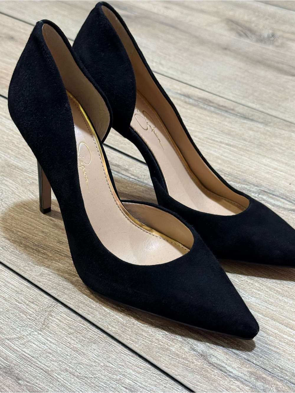 Jessica Simpson Black Suede Pointed Toe Pumps Stiletto Heels Claudette 8.5 - Picture 5 of 12